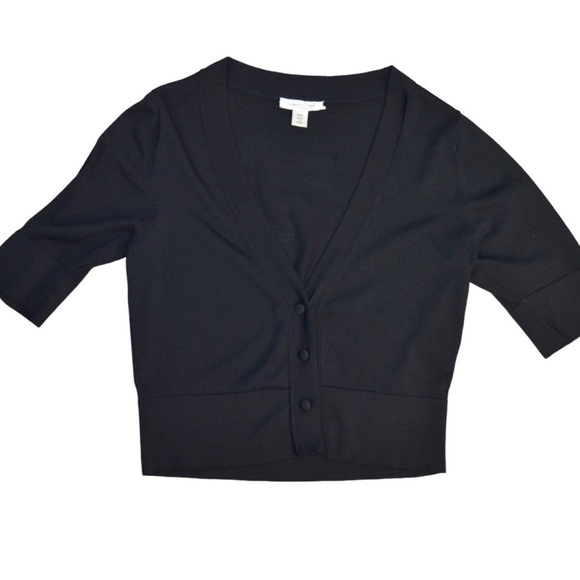 Coldwater Creek Viscose/Nylon Black Half Sleeve Short V-Neck Cardigan, Medium - Picture 1 of 7